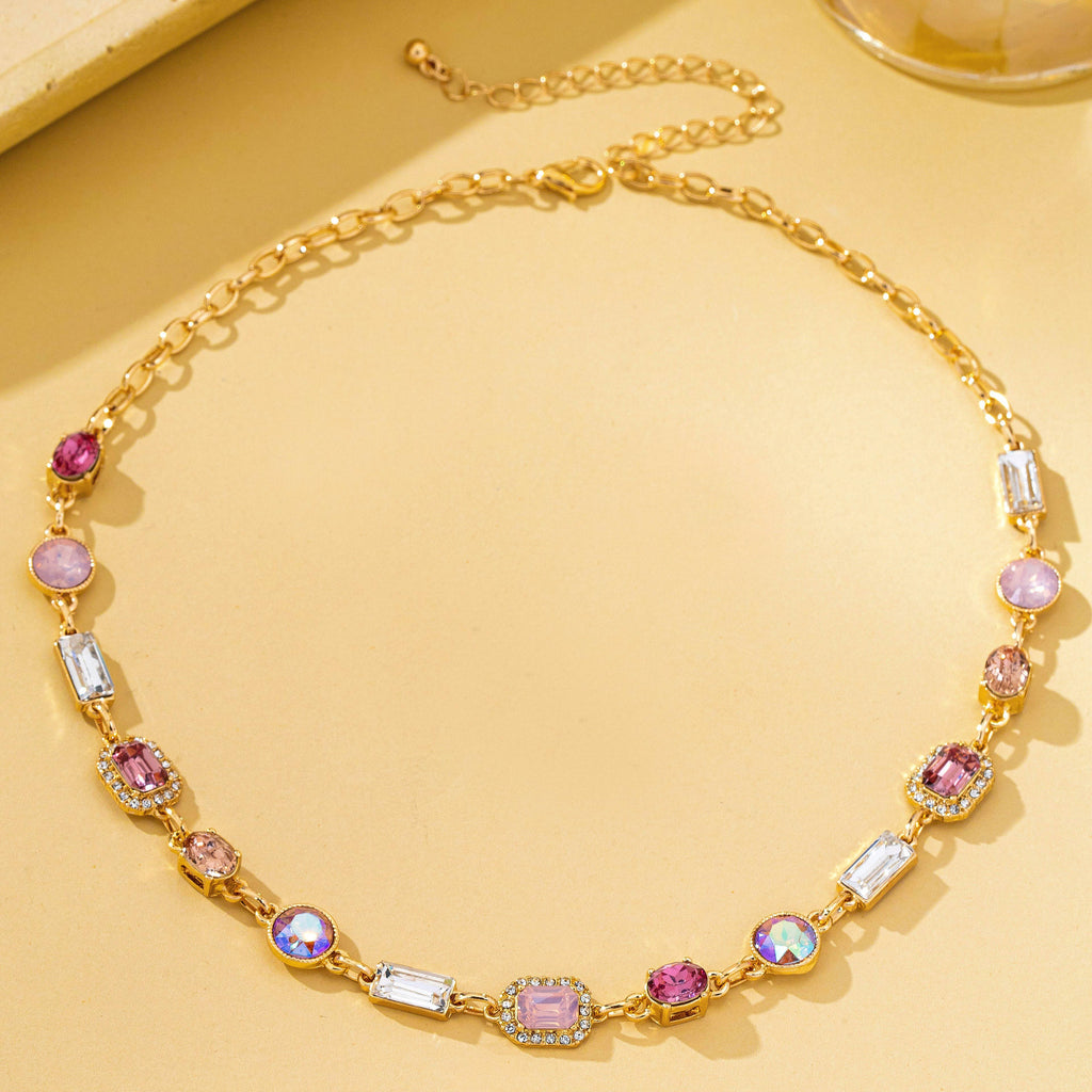 Mixed-Shape Pink & Clear Crystal Station Necklace