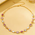 Mixed-Shape Pink & Clear Crystal Station Necklace