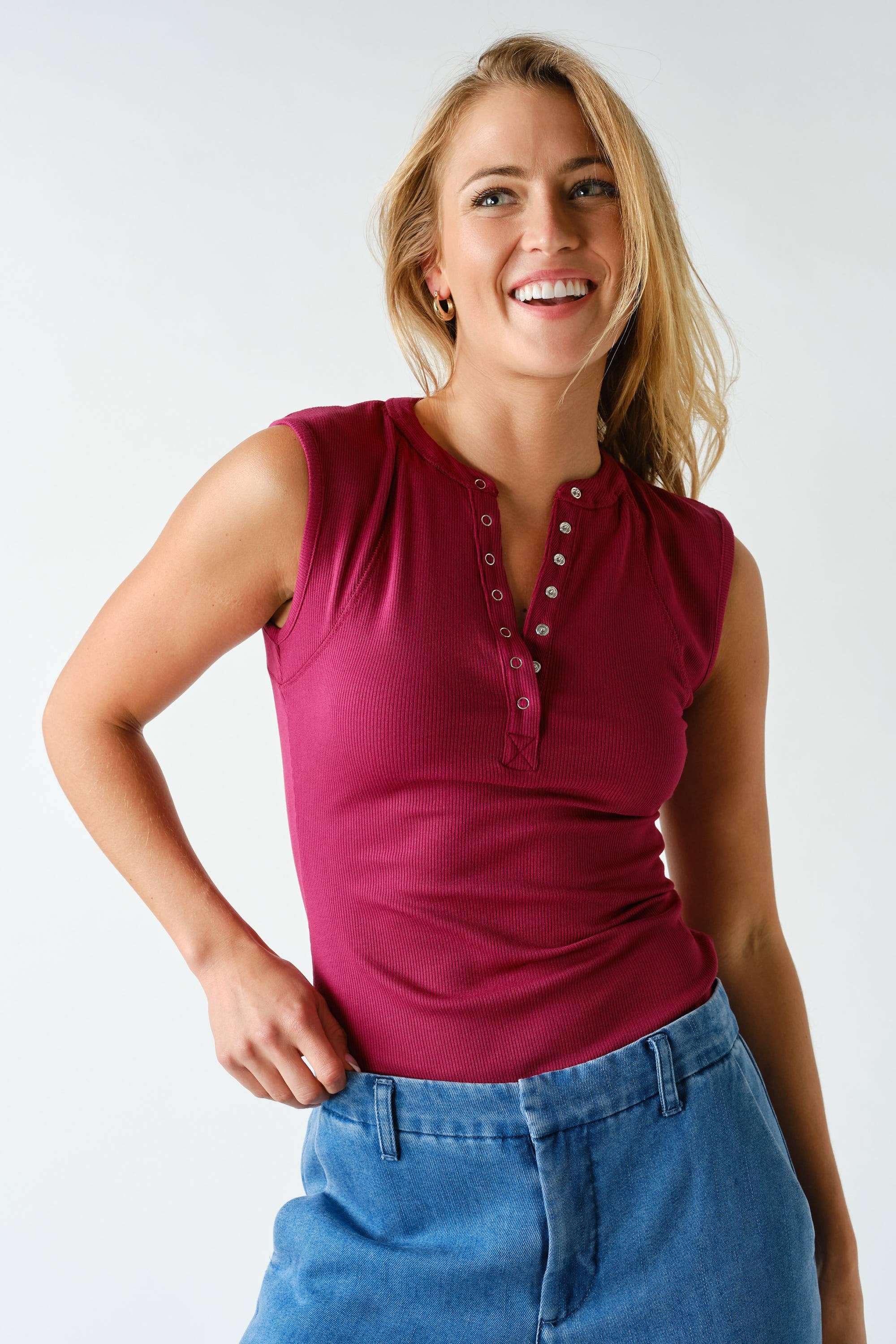 Essential Micro-Ribbed Henley Tank Top
