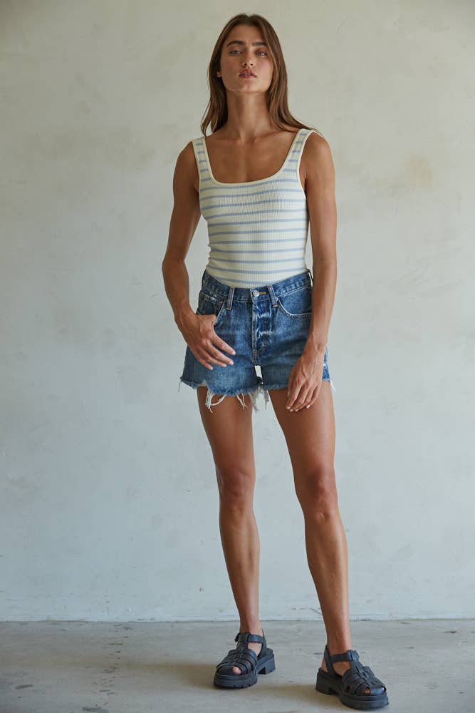 FINAL SALE! Dark Denim Distressed Detail Shorts