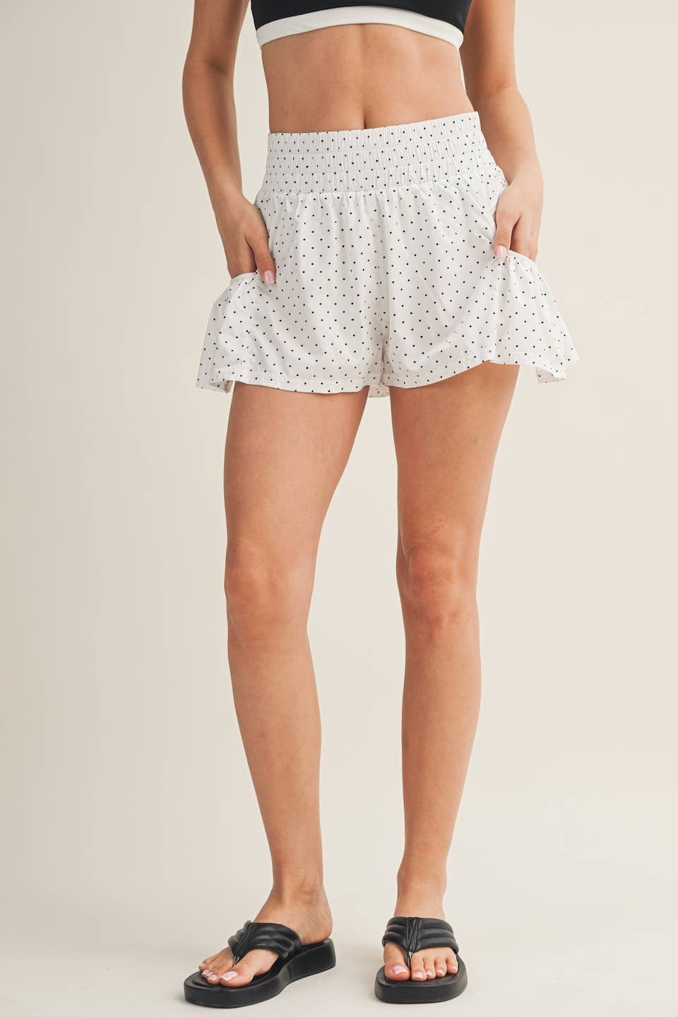 Polka Dot Print Flare Shorts