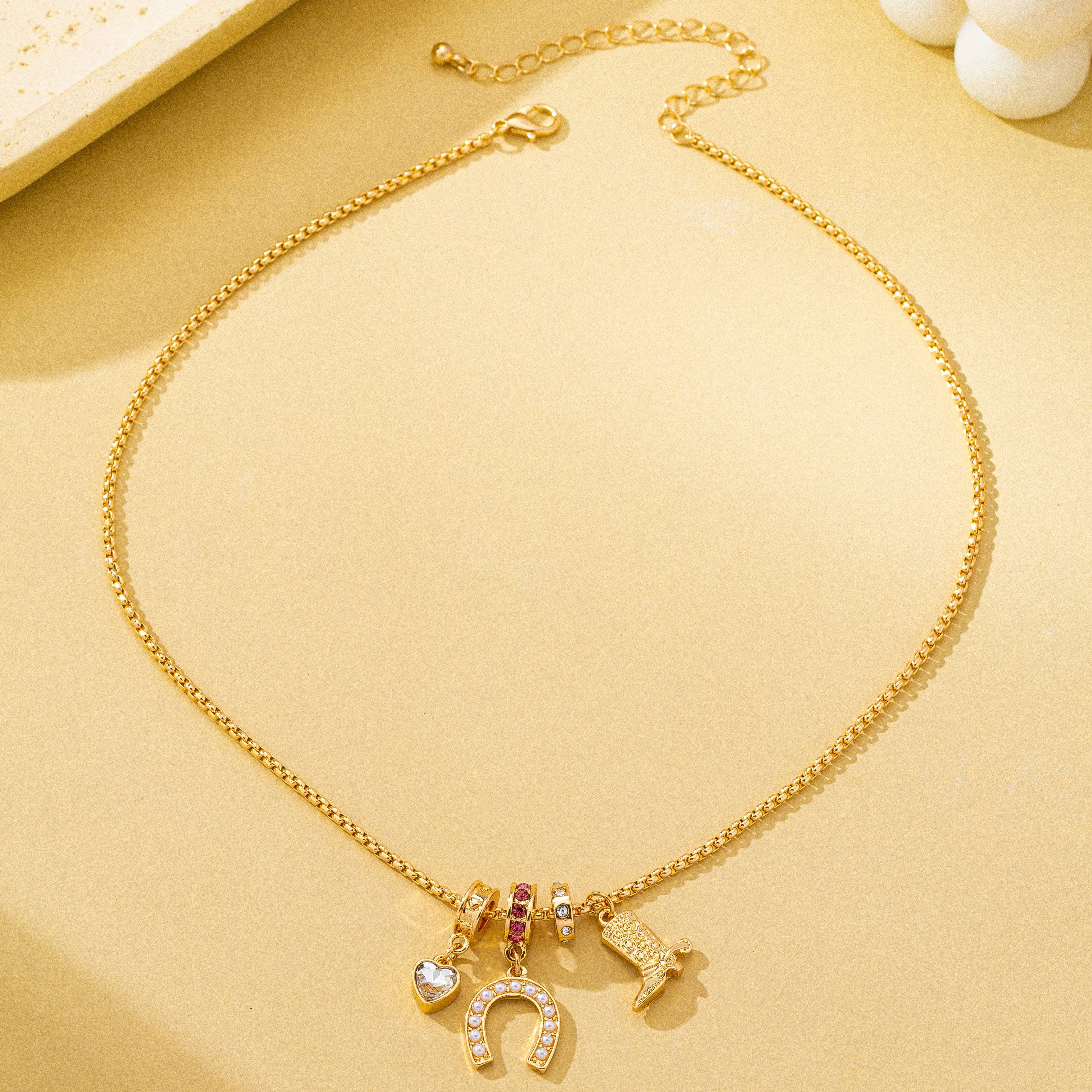 Western Rhinestone Horseshoe Charm Necklace