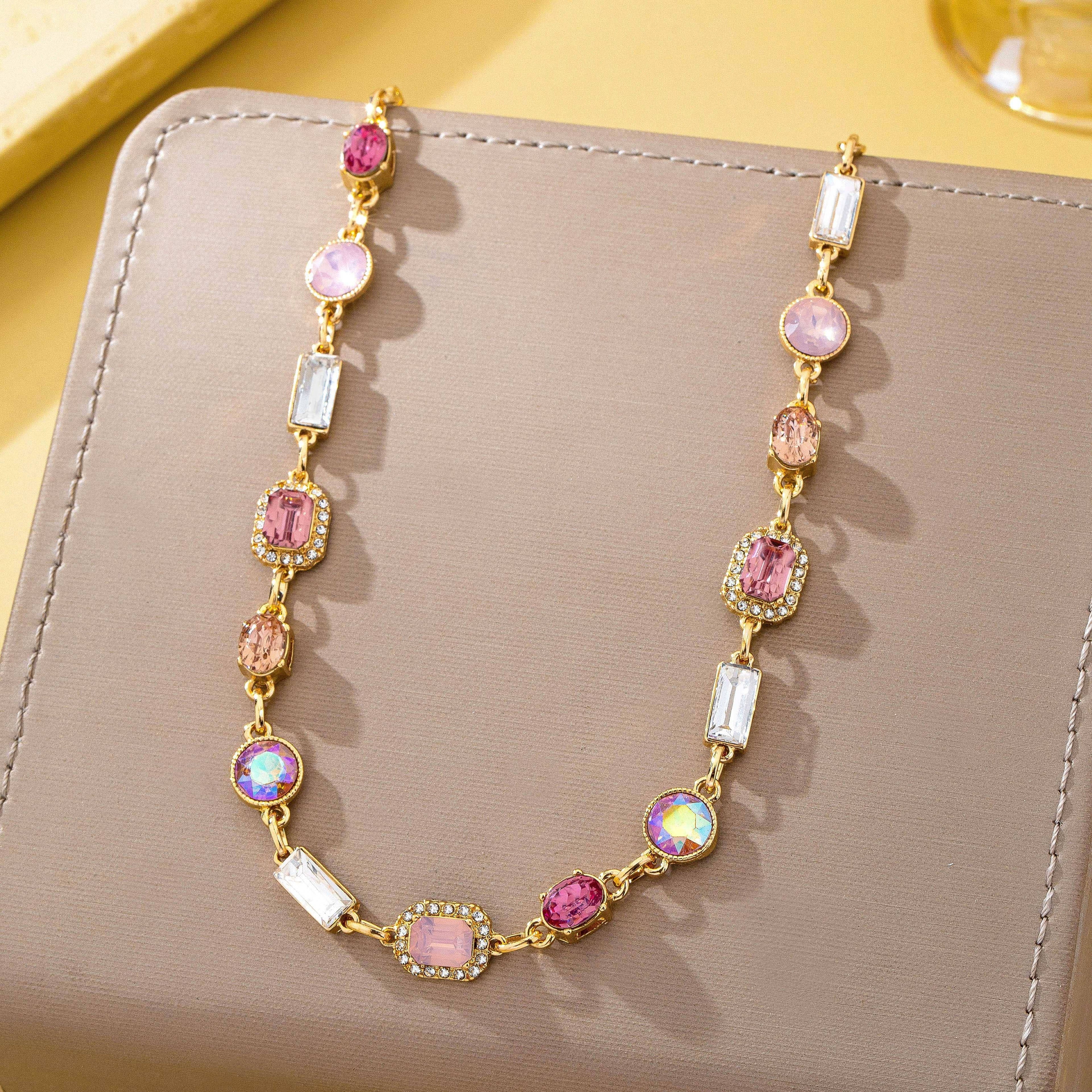Mixed-Shape Pink & Clear Crystal Station Necklace