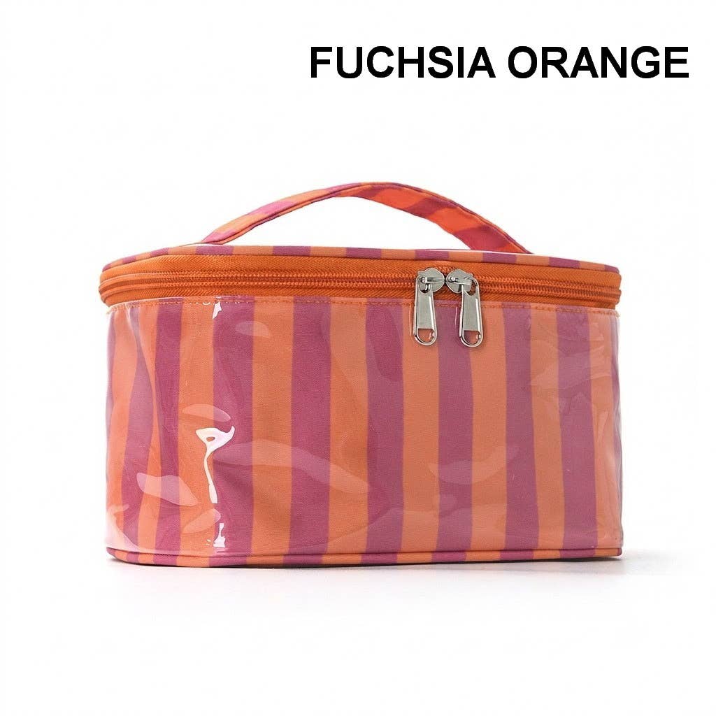 Striped Vinyl Cosmetic Makeup Travel Pouch Bags