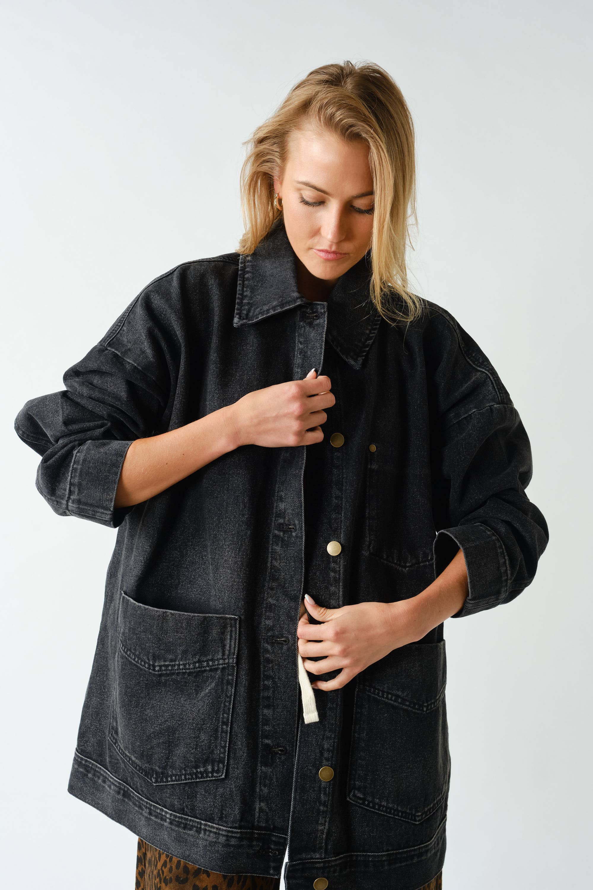 Black Boxy-Cut Denim Jacket
