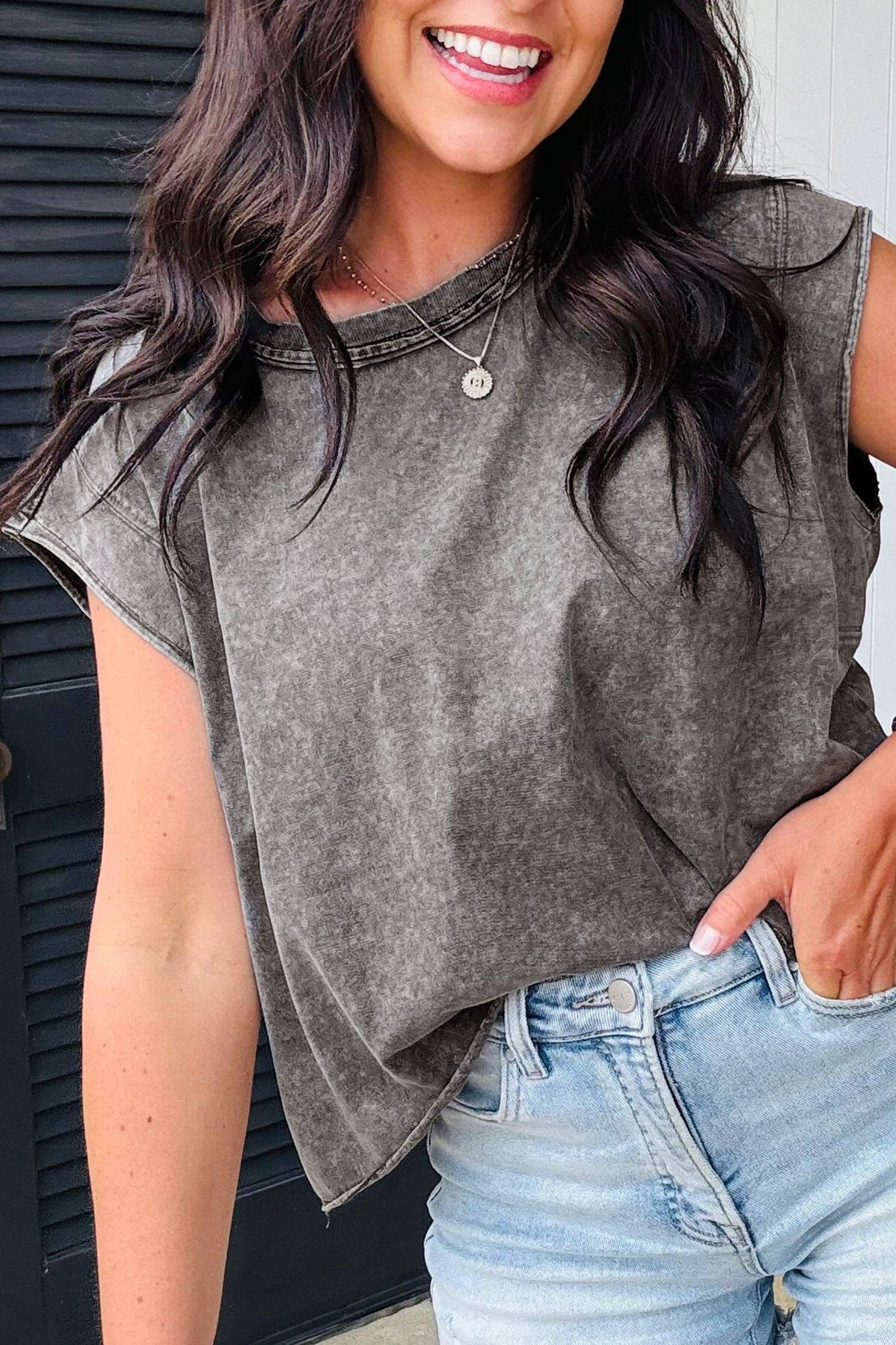 Medium Grey Mineral Wash Boxy Cotton Tank Top