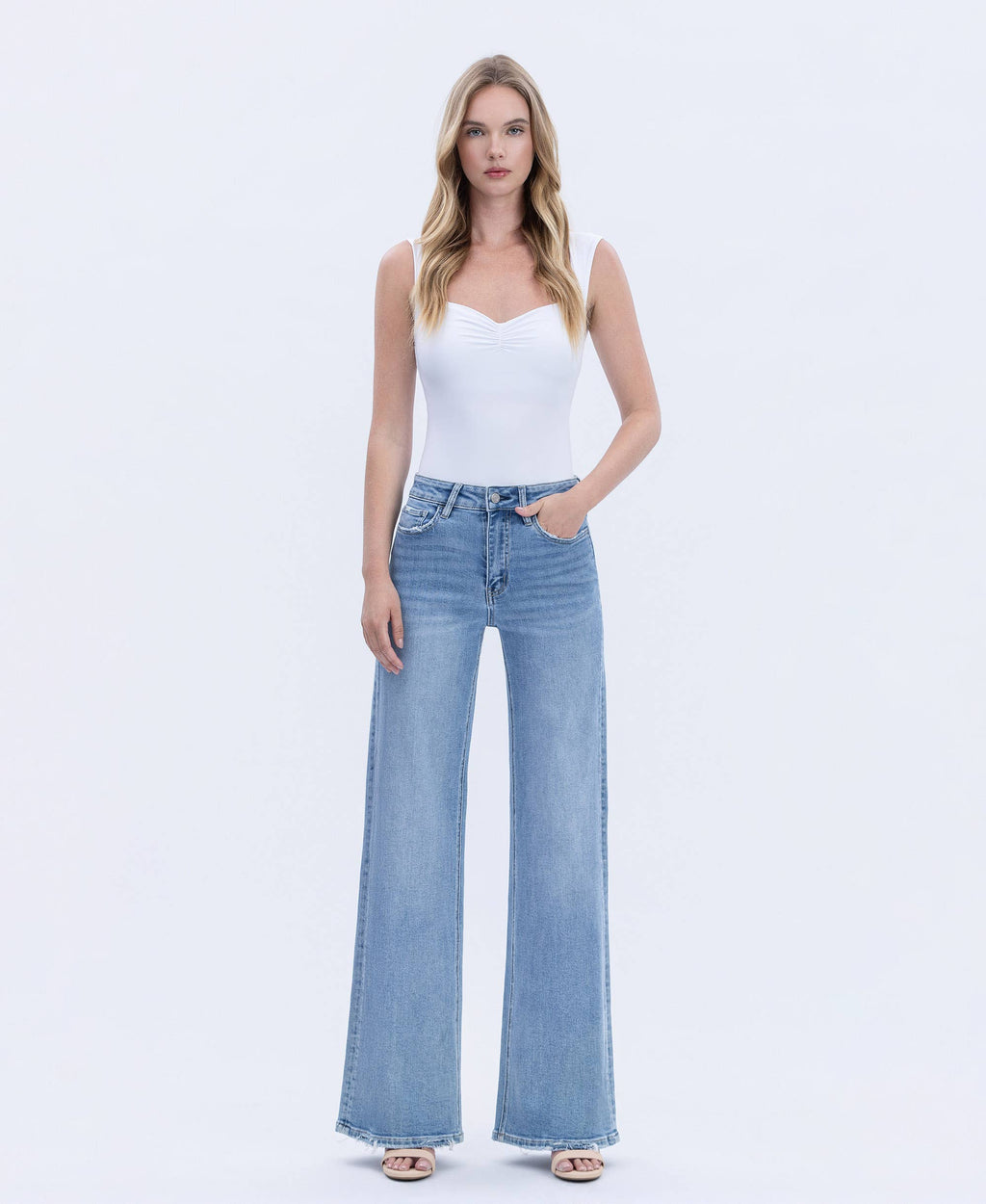 VERVET LIGHT DENIM! HIGH RISE FULL LENGTH WIDE JEANS V3651