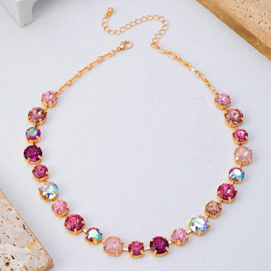 Multi-Tone Pink and Purple Crystal Tennis Necklace