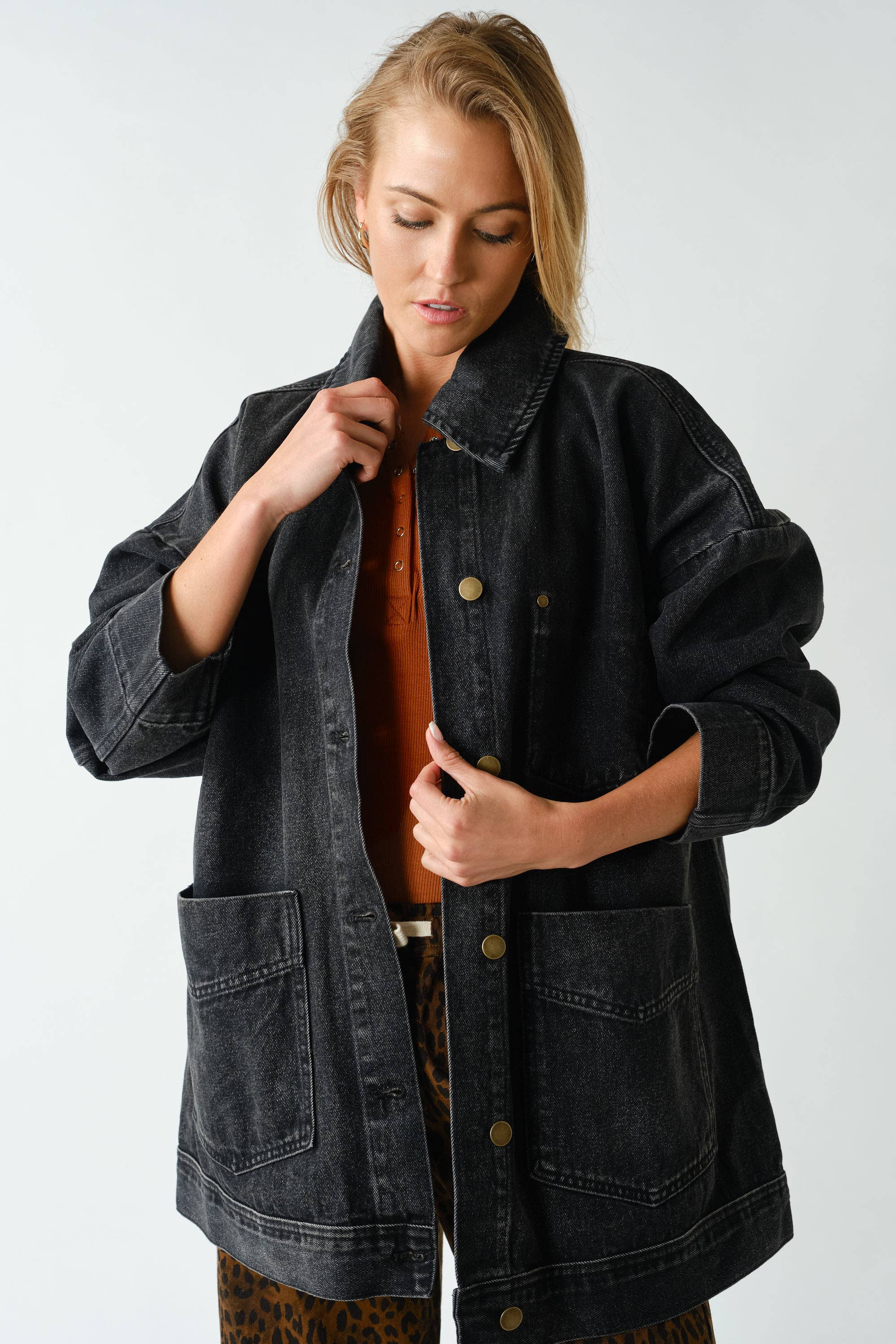 Black Boxy-Cut Denim Jacket