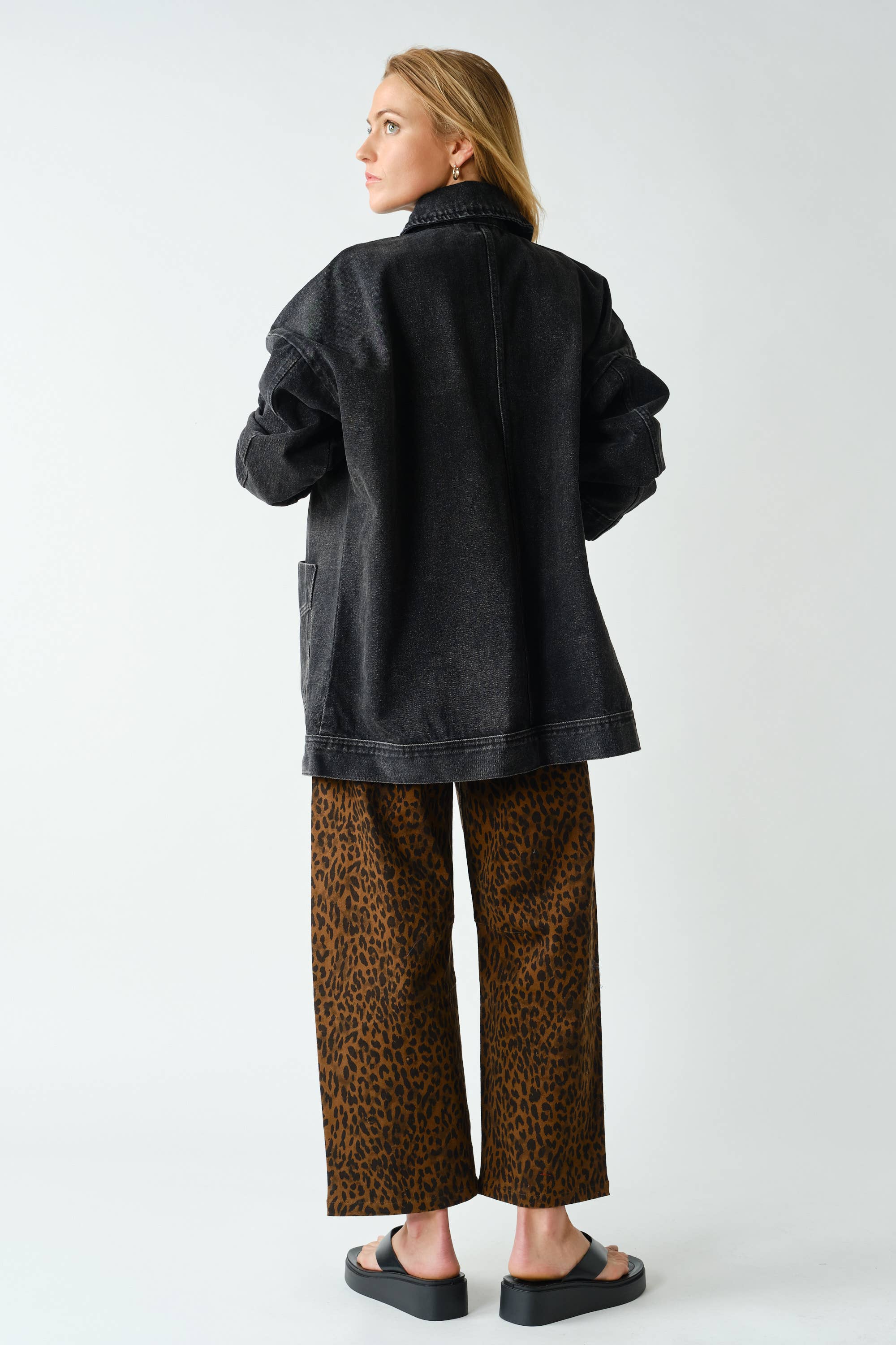 Black Boxy-Cut Denim Jacket