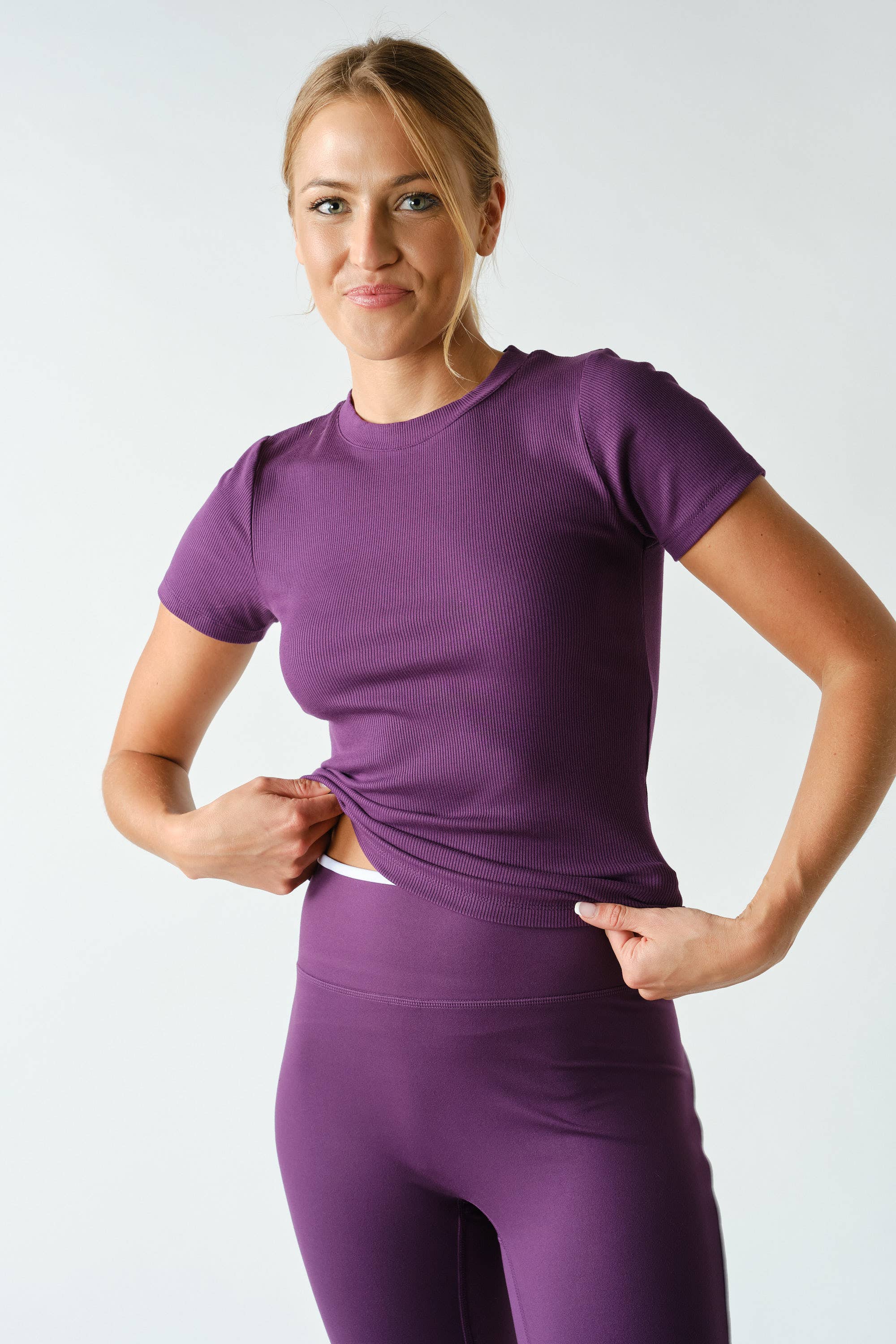 Essential Short-Sleeved Micro-Ribbed Athleisure Top