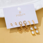 Stud Rhinestone Hoop & Chain Link Trio Earring Set